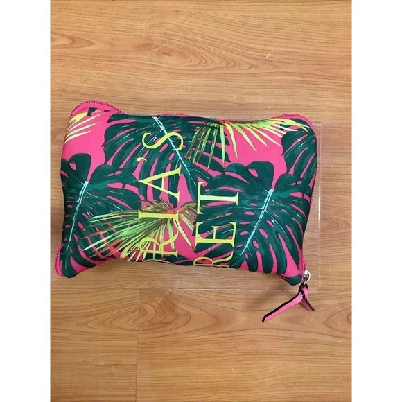 Victoria's Secret Overnight Weekender Tote Bag Packable Folding Pink Tropical - Picture 4 of 9